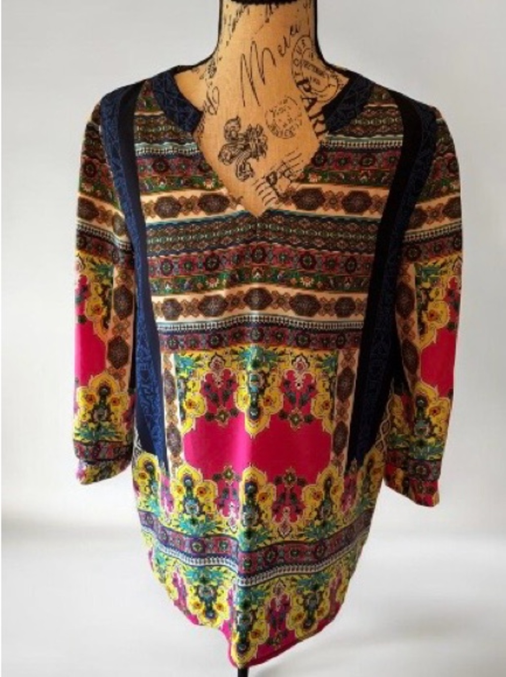 Pink Owl Vibrant Printed Women's Boho Blouse in Mixed Media